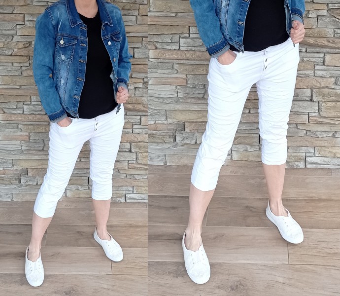 3/4 riflové kalhoty - střih LEXXURY - vel XS-XL - bílé