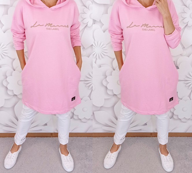Dokonalé mikinové šaty LA MANUEL - baby pink