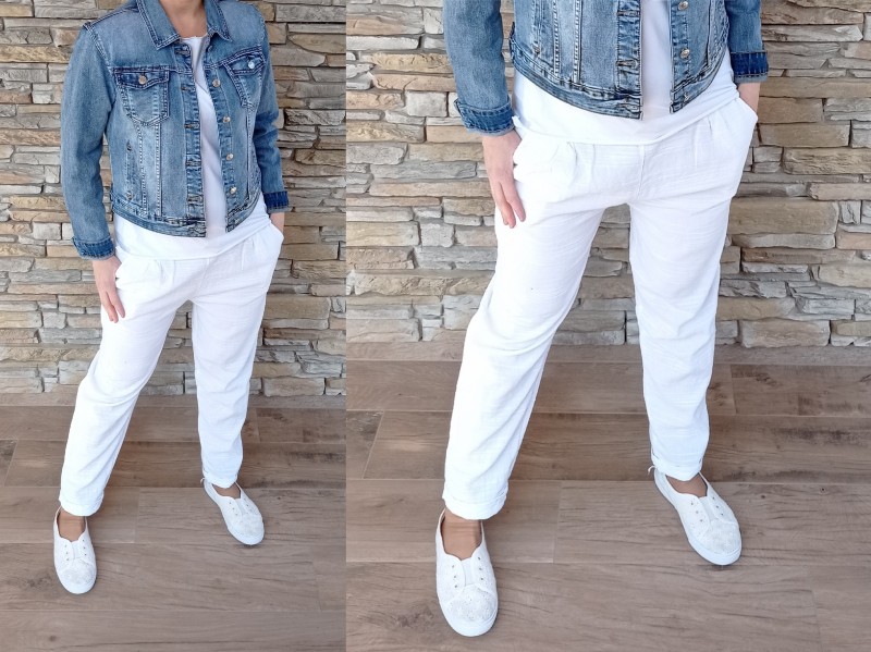 LUX lněné kalhoty - bílé vel L/XL