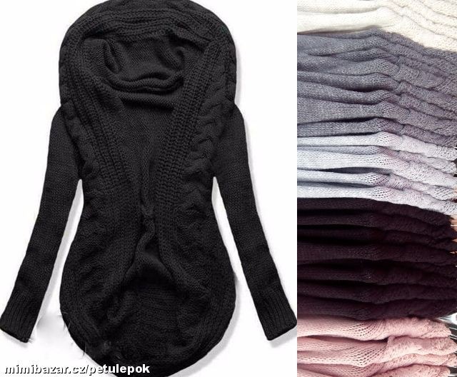 Pletený svetr s límcem a vzorem - černý