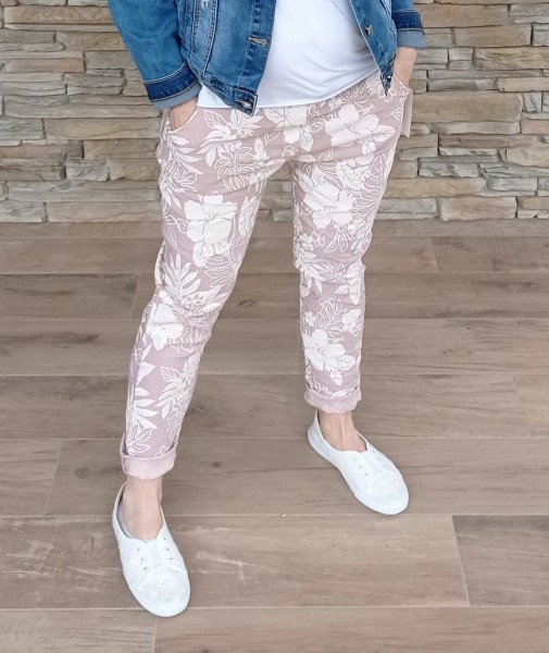 Riflové kalhoty FLOWERS - pudr růžové