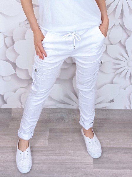 Riflové kalhoty s kapsami - bílé