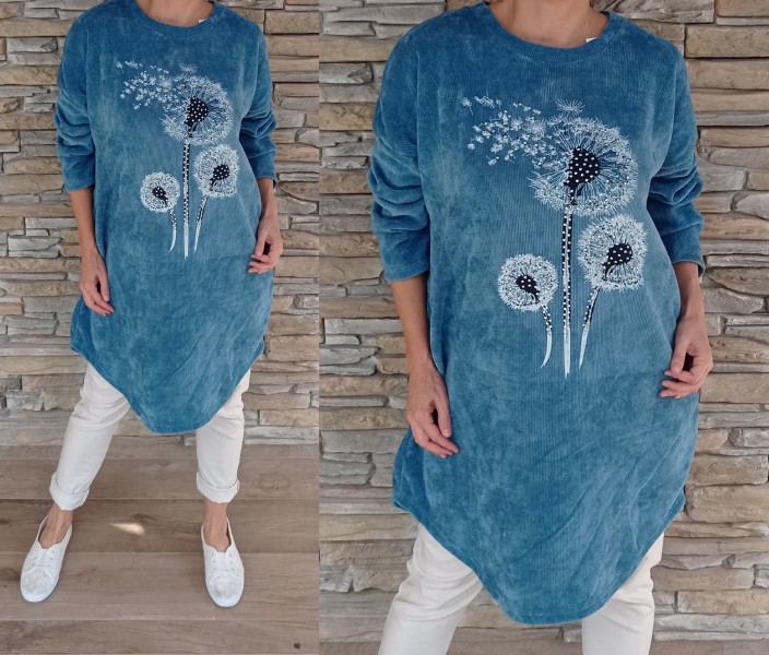 Šaty - tunika WINTER s aplikací - denim modrá