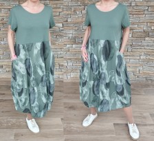 Balónové šaty se vzorem - khaki