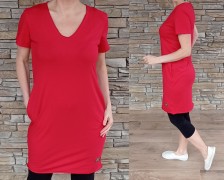 Basic šaty - výstřih do V - červené