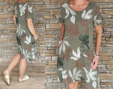 Bavlněné šaty FLOWERS - žabičková vsadka - khaki