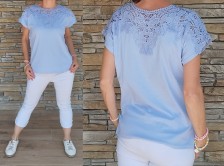 Úžasná halenka s krajkou - více velikostí - blankytné