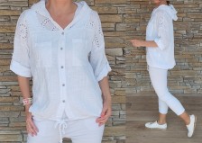 Bavlněný cardigan s madeirovou krajkou - bílý