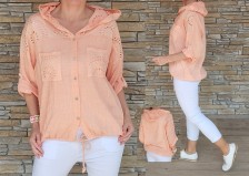Bavlněný cardigan s madeirovou krajkou - losos