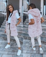 Chlupatá vesta s kapucí - vel S-XL - růžová