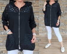 Delux cardigan - madeirová krajka - černý - vel L-2XL