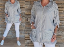 Delux cardigan - madeirová krajka - šedý - vel L-2XL