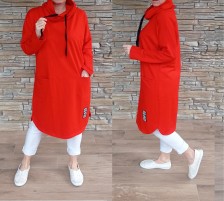 Dlouhé mikinové šaty ALAN - červené
