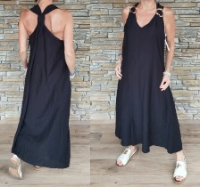 Dlouhé šaty BOHO - ozdobná záda - černé
