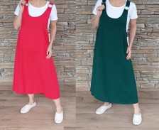Dlouhé šaty DUO - červené a smaragdové
