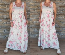 Dlouhé šaty SABRINA FLOWERS - bez rukávů - béžové
