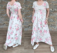 Dlouhé šaty SABRINA FLOWERS - béžové