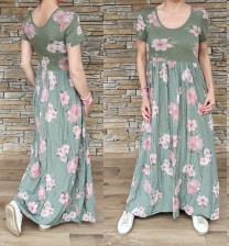 Dlouhé šaty SABRINA FLOWERS - khaki