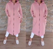 Dlouhý mikinový kabátek LENA  - růžový