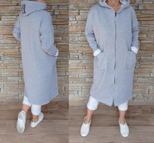 Dlouhý mikinový kabátek LENA - šedý