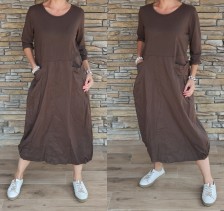 Dokonalé balónové šaty BUTIK - 7/8 rukáv - hnědé