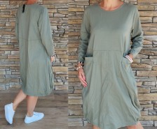 Dokonalé balónové šaty BUTIK - délka MIDI - světlá khaki