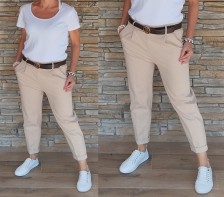 Elegantní kalhoty s páskem - béžové