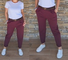 Elegantní kalhoty s páskem - bordo
