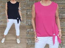 Halenka bez rukávů - dole uzel - černá a fuchsia