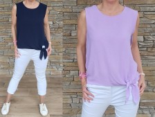 Halenka bez rukávů - dole uzel - tmavě modrá a lila