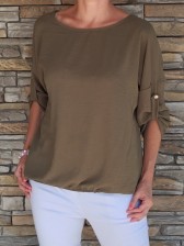 Halenka dole do gumy - rolovací rukávy - khaki