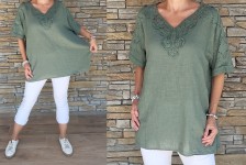Halenka NATURE - krajkové vsadky - khaki