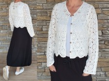Krajkový bavlněný cardigan s knoflíky - krémový