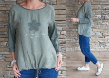 Krásná halenka - děrované vsadky - khaki