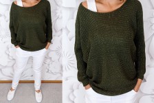 LUX svetr s lesklými nitkami - khaki