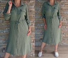Mušelínové košilové šaty MIDI - khaki