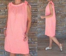 Mušelínové šaty - francouzský styl - NEON losos