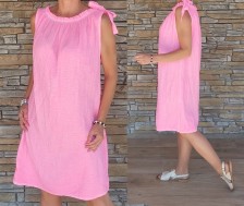 Mušelínové šaty - francouzský styl - NEON pink