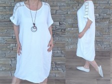 Mušelínové šaty s krajkovou vsadkou - bílé