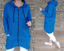 Prodloužený mikinový kabátek - modrý