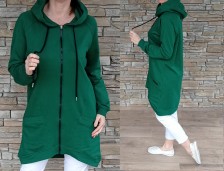 Prodloužený mikinový kabátek - smaragdový