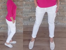 Riflovo plátěné kalhoty s kapsami na nohavicích - bílé