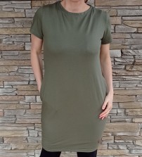 Šaty BASIC s krátkým rukávem - khaki - 2velikosti