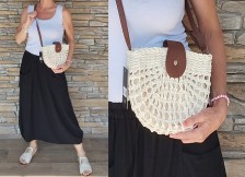 Trendy proutěná kabelka - smetanová