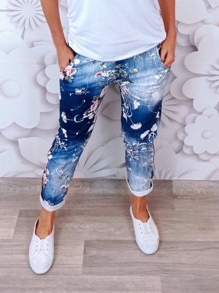 Teplákové kalhoty LIKE JEANS s květy - tmavé - vel XL/XXL