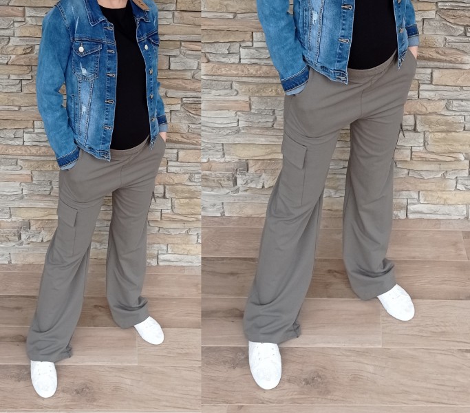 Teplákové kalhoty - široké nohavice - khaki